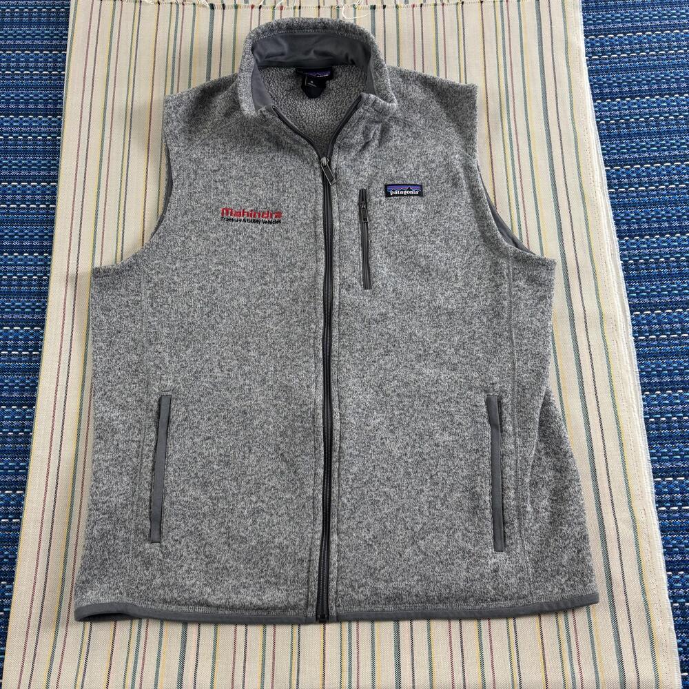 Patagonia Vest Mens XL Gray Better Sweater Fleece Full Zip Mahindra Logo Outdoor